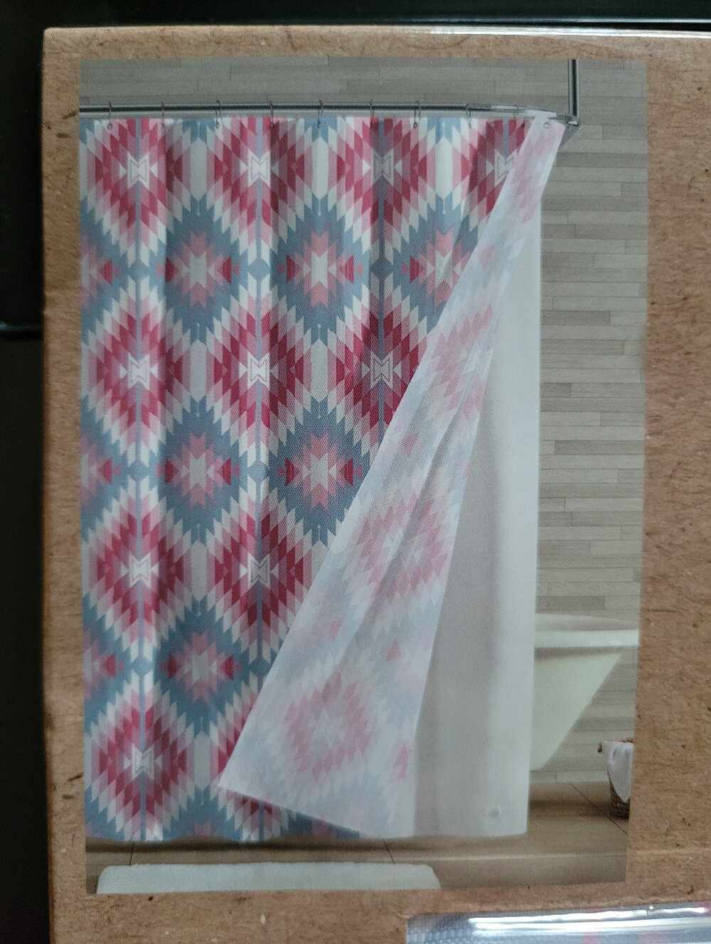 Wrangler Dawn Aztec Pink and Blue Shower Curtain Set New